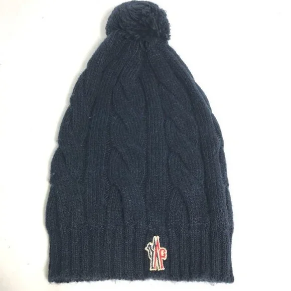 Moncler Navy Knit Beanie with Pom Pom Moncler Ribbed Wool Pom-Pom Beanie | Bloomingdale main image 4
